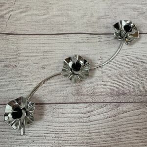 Vintage Silver Metal Floral Candle Holder 3 Mini Taper Candles S Shaped 10"L